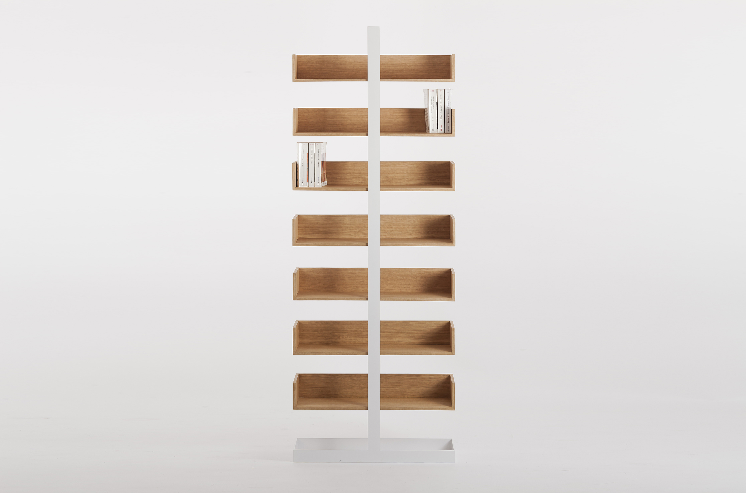 Designer bookshelf in wood and metal