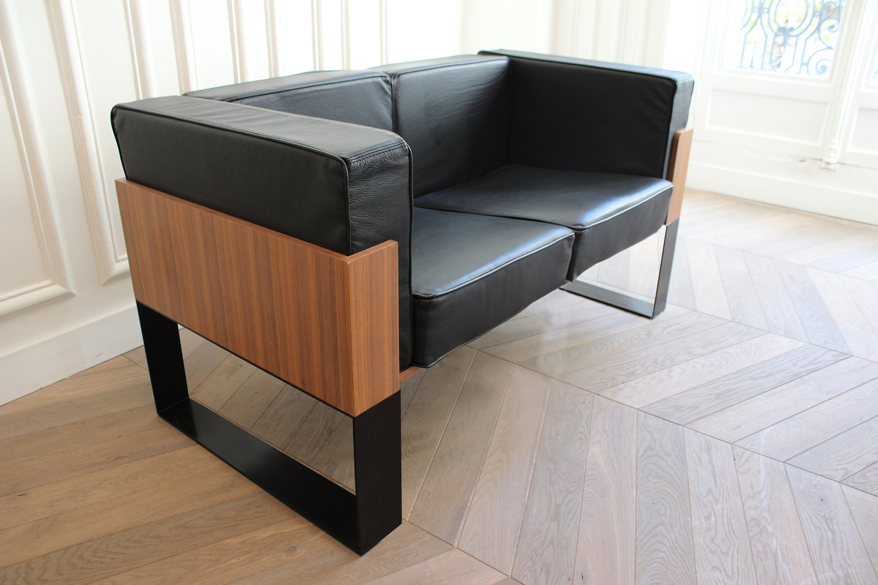 leather and wood sofa