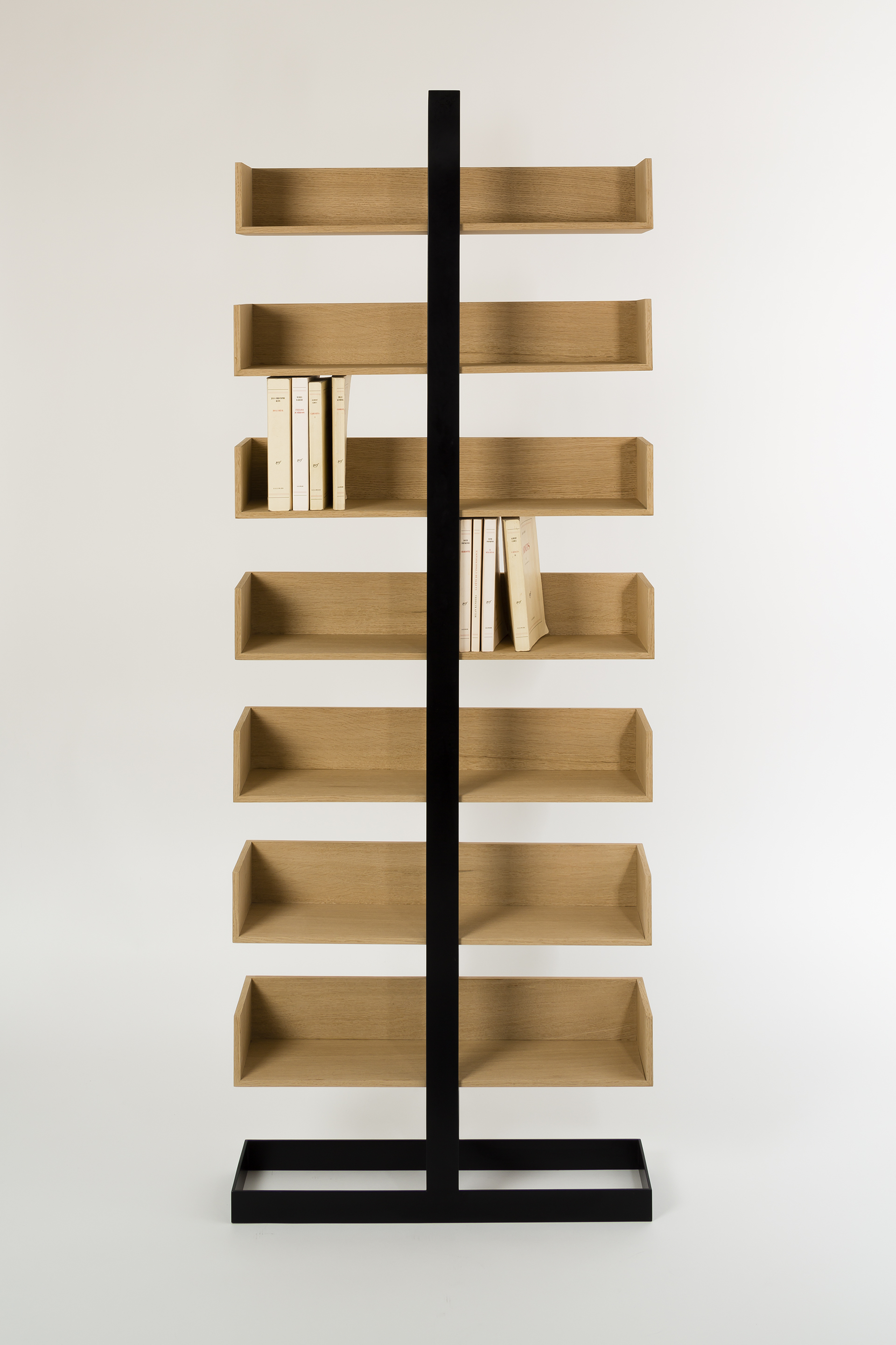 Designer bookshelf in wood and metal
