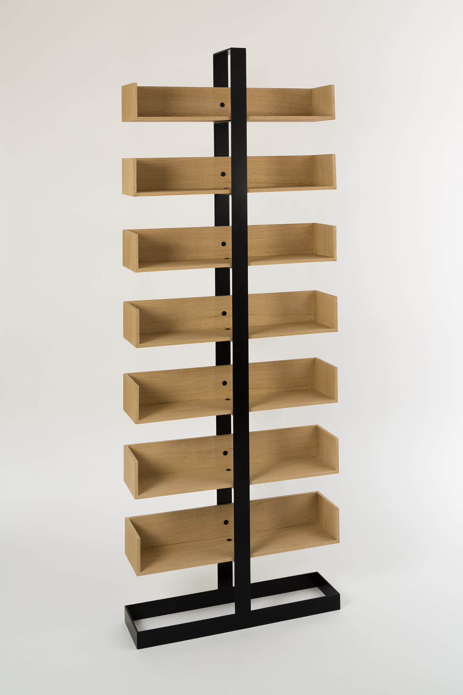 Designer bookshelf in wood and metal