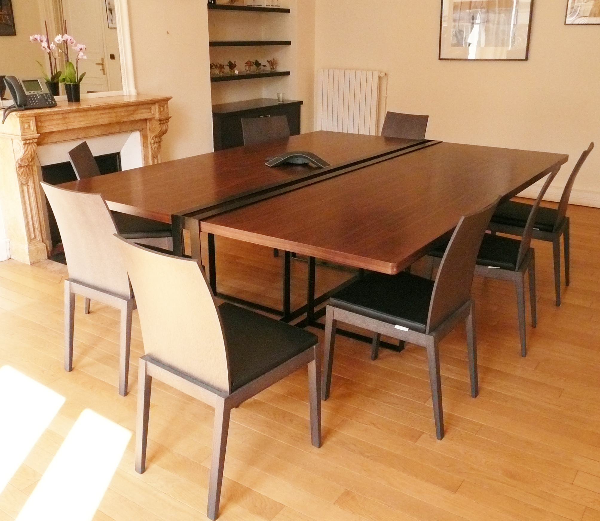 Designer conference table in wood and metal