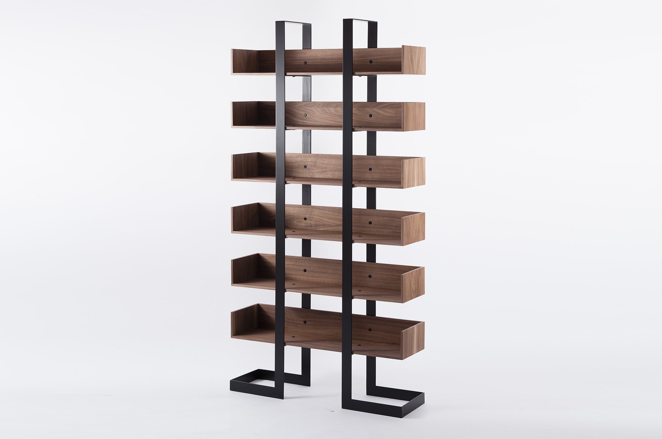 Designer bookshelf in metal and wood