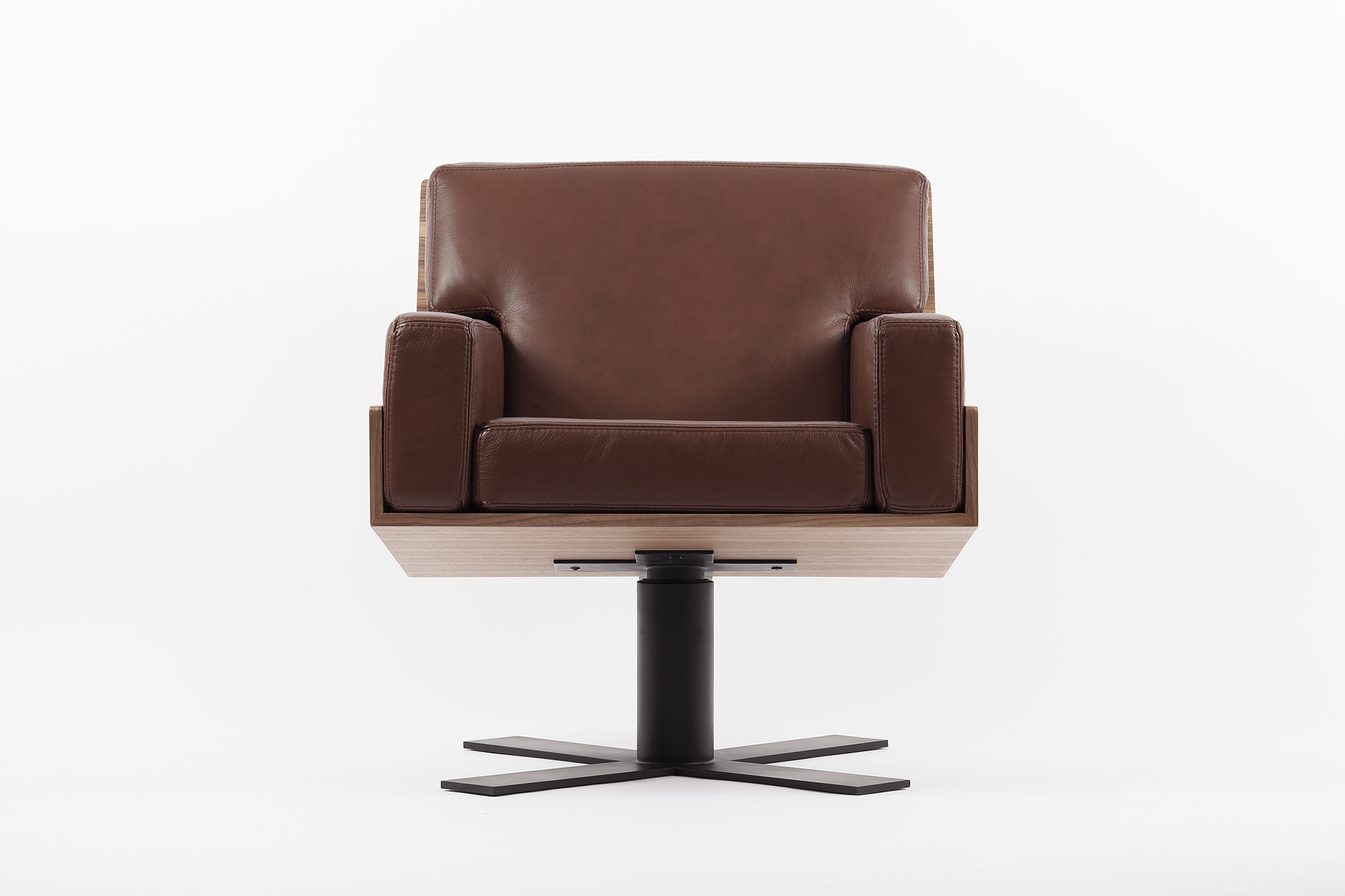 Armchair in leather and wood