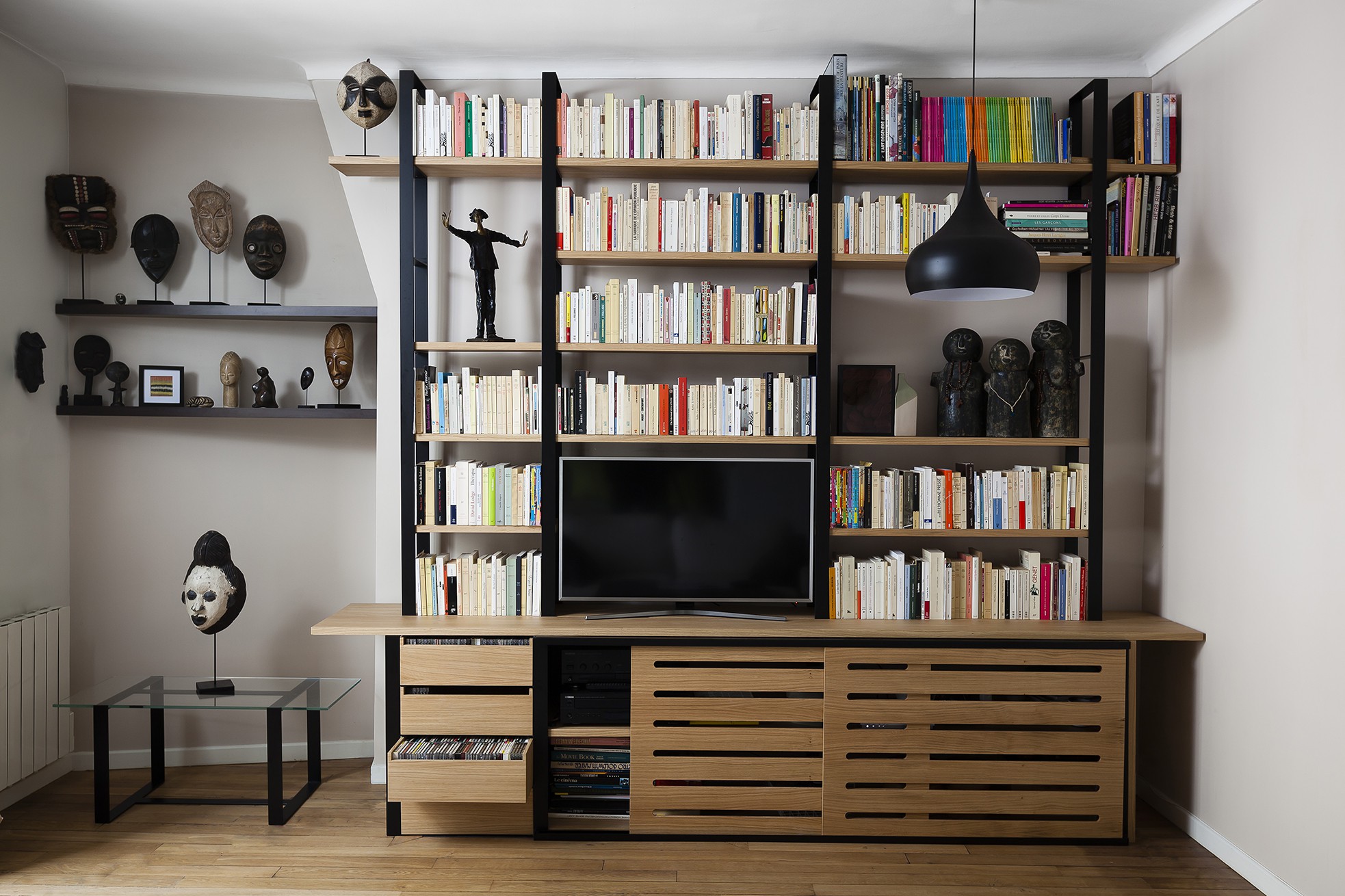 designer bookshelf in metal and wood