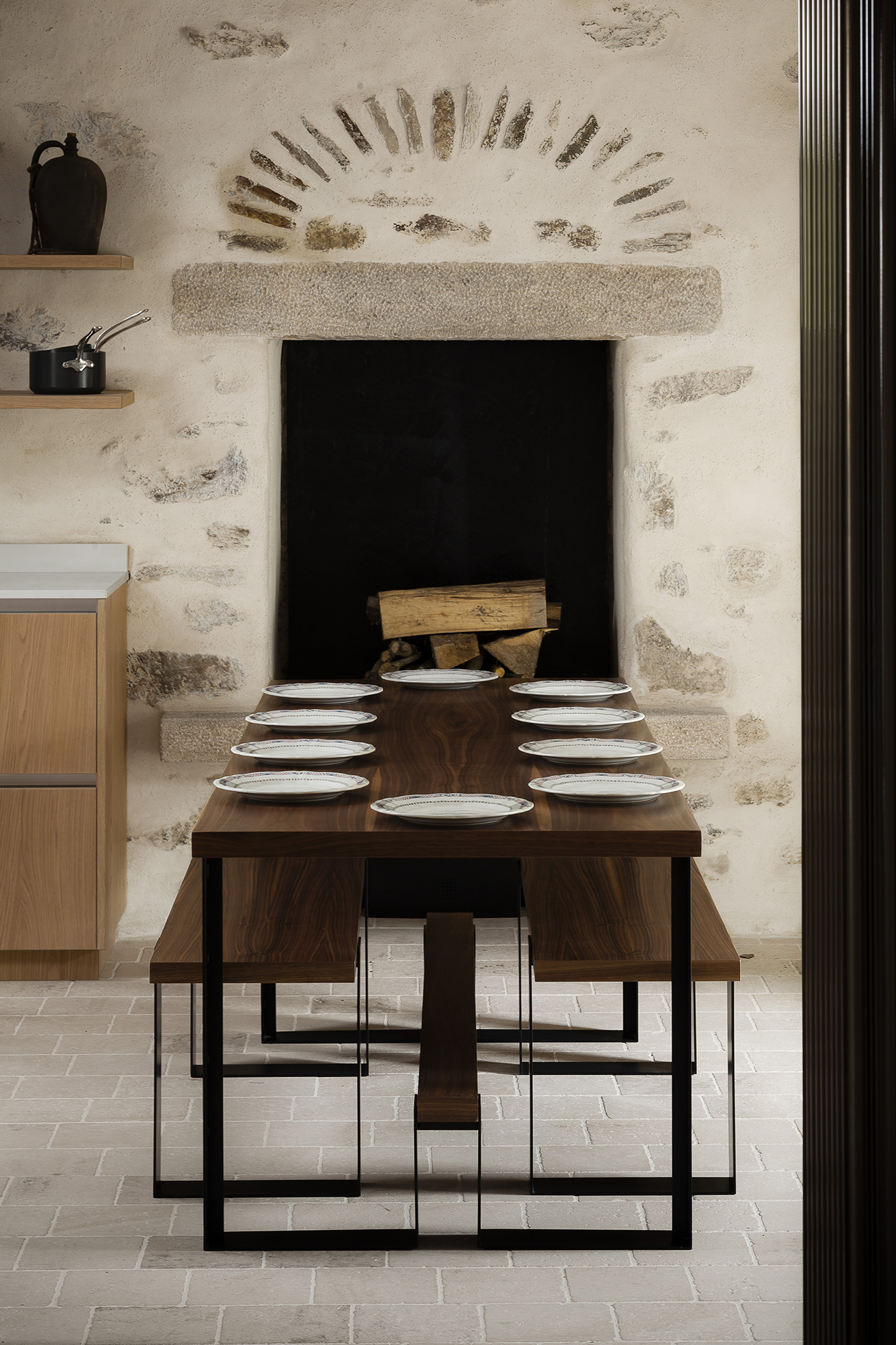 Designer table in wood and metal