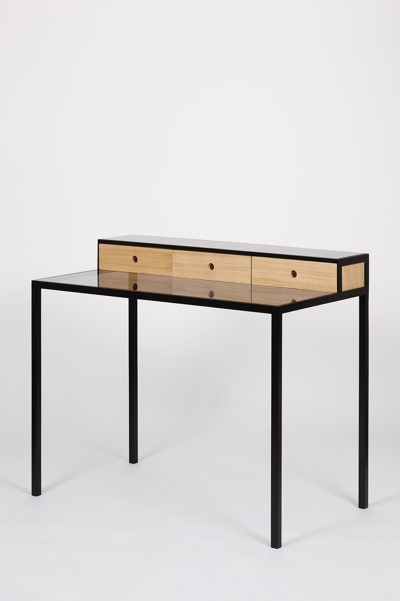 Writing desk in metal glass and wood
