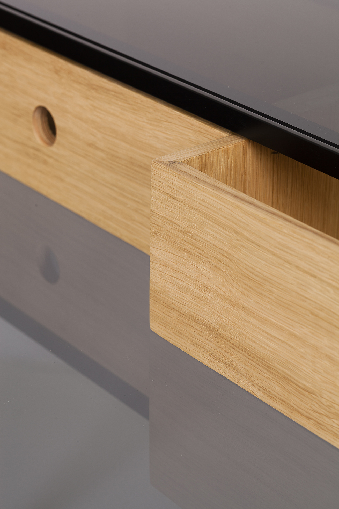 Writing desk in metal glass and wood