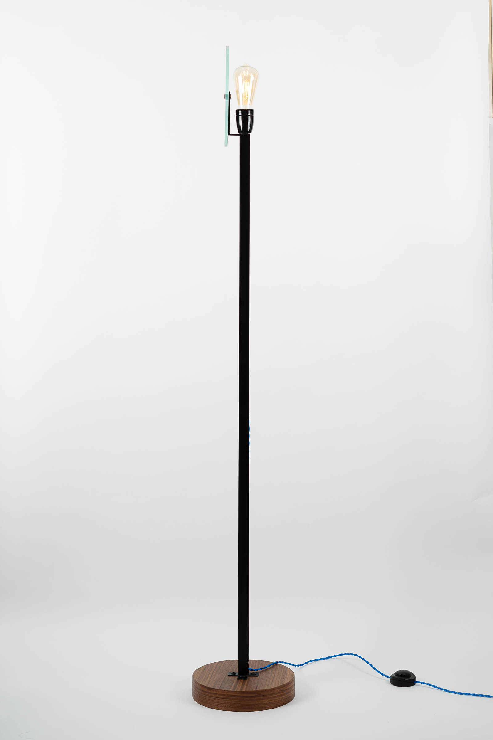 Vaneau floor lamp mat black steel and tempered glass by Alex de Rouvray