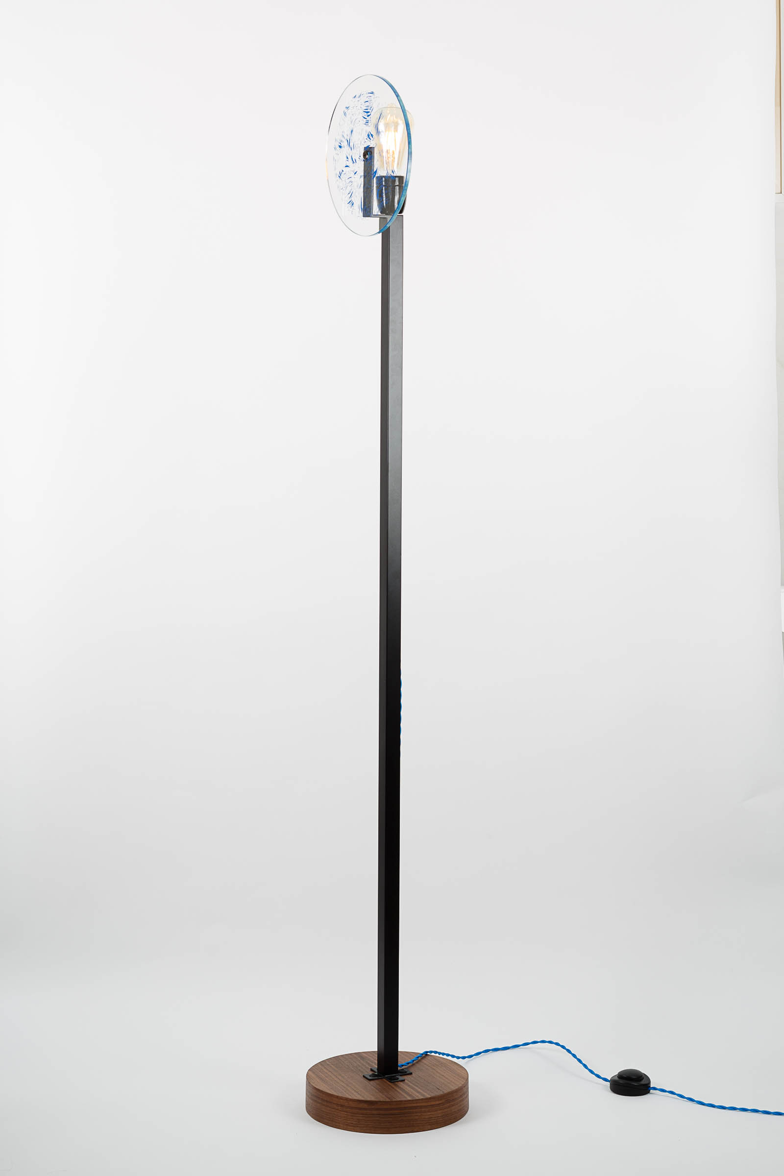 Vaneau floor lamp mat black steel and tempered glass by Alex de Rouvray