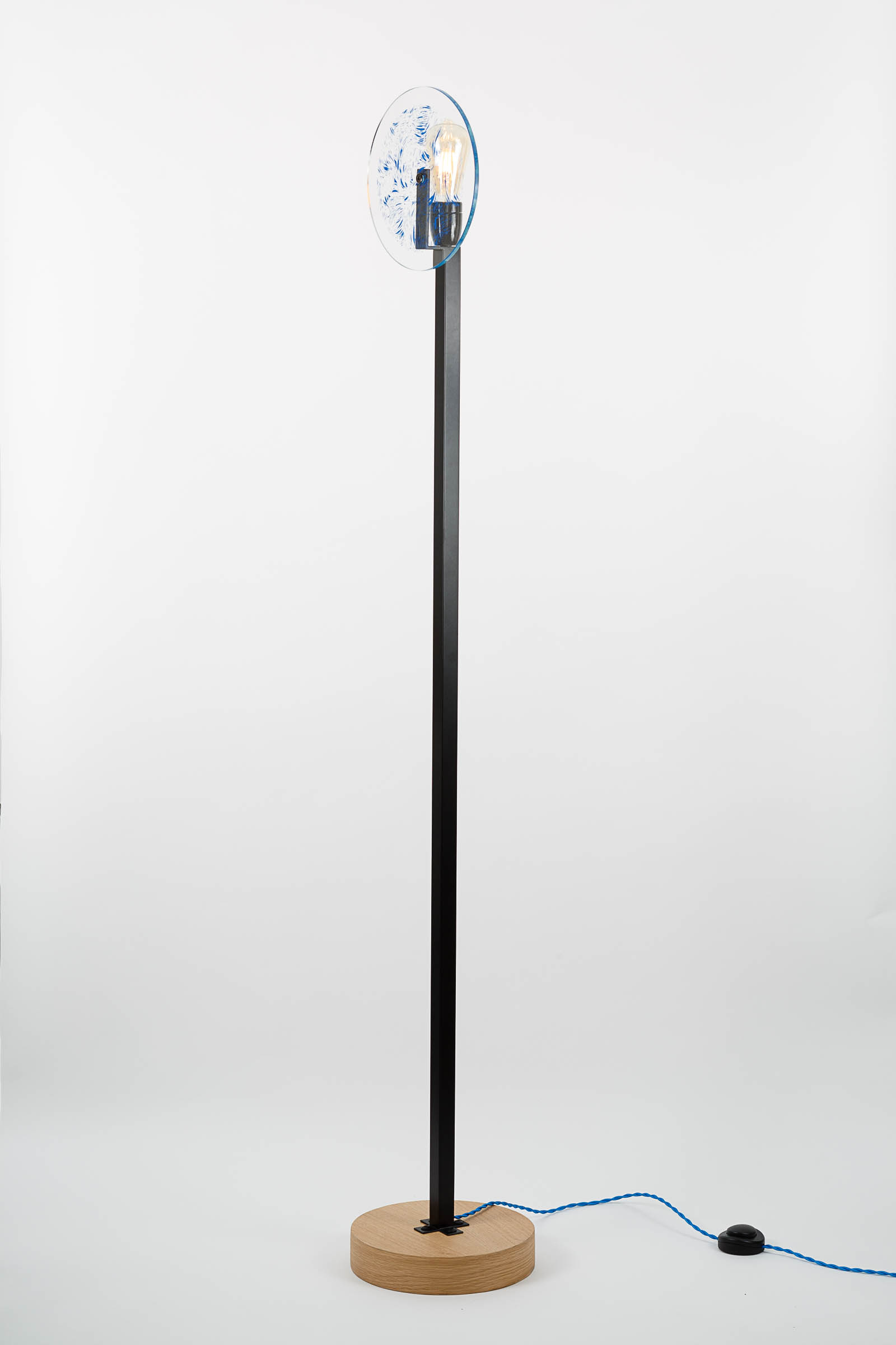 Vaneau floor lamp mat black steel and tempered glass by Alex de Rouvray
