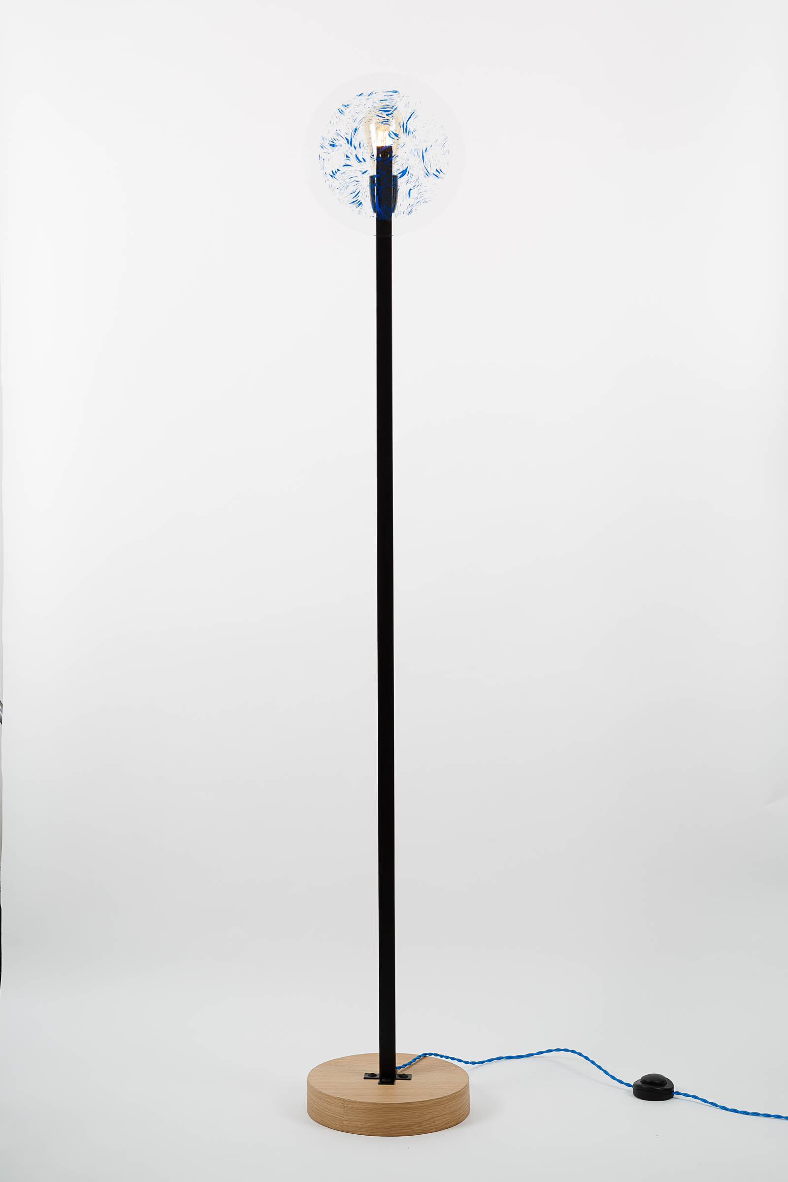 Vaneau floor lamp mat black steel and tempered glass by Alex de Rouvray