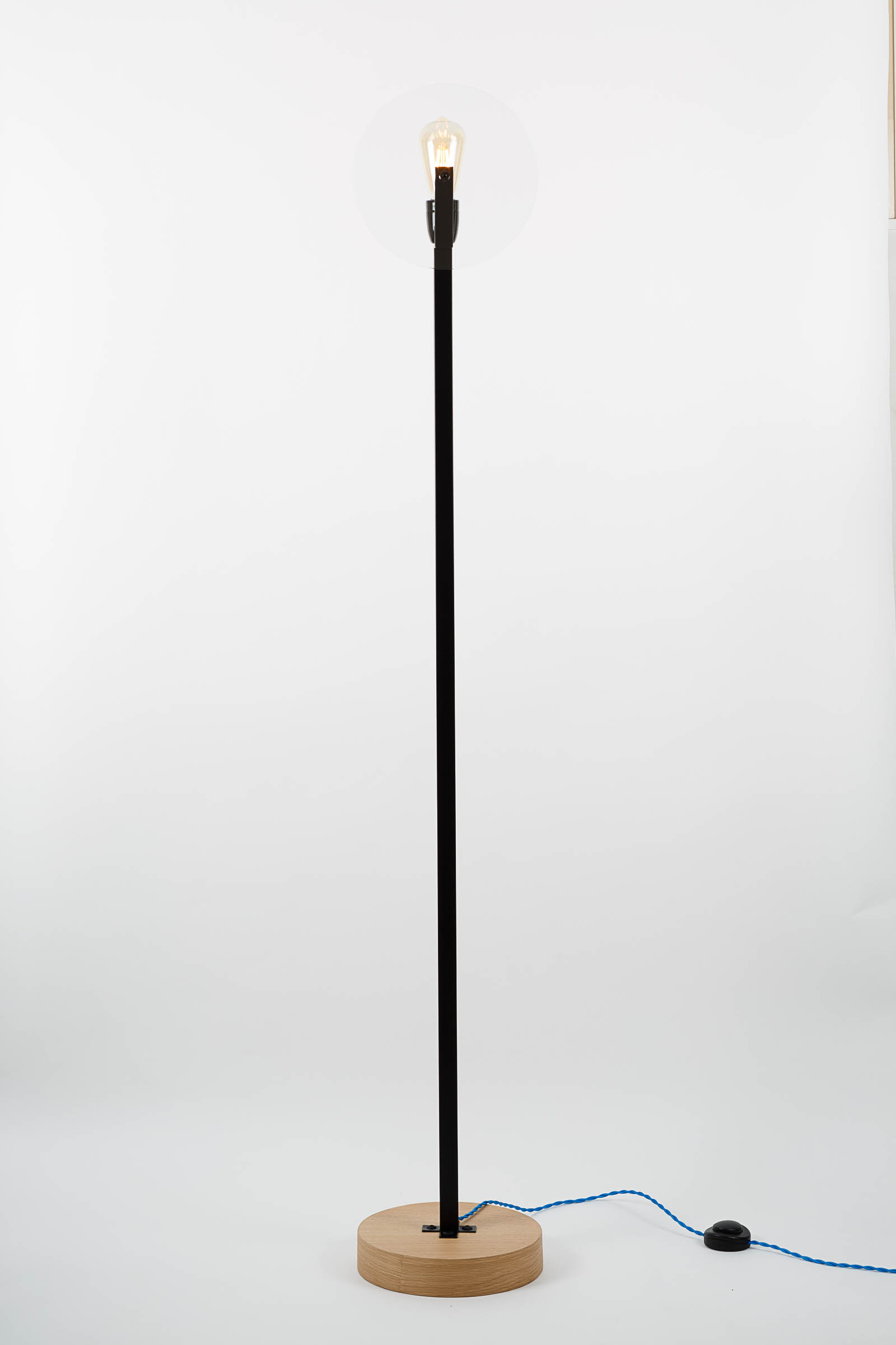 Vaneau floor lamp mat black steel and tempered glass by Alex de Rouvray