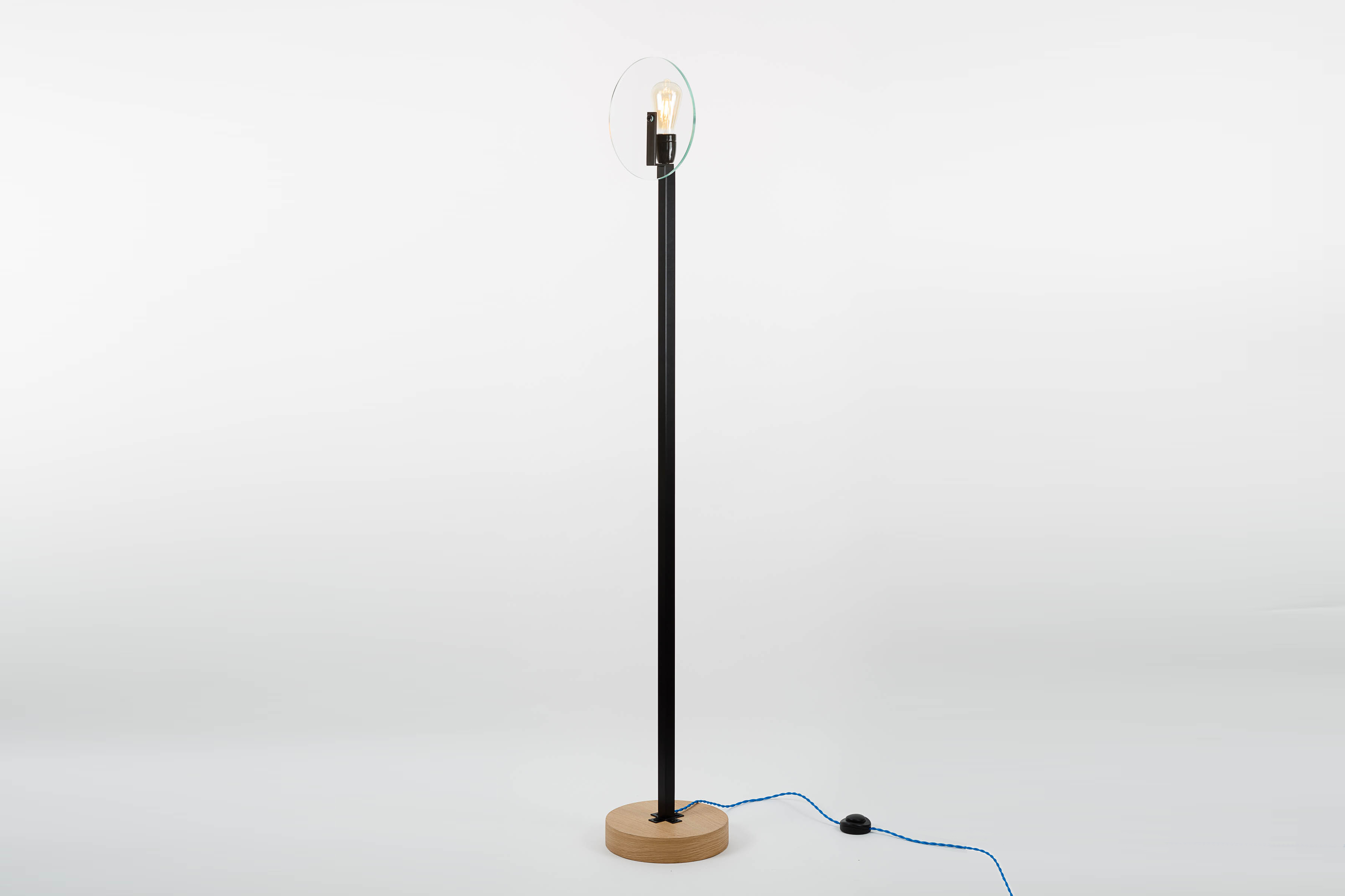 Vaneau floor lamp mat black steel and tempered glass by Alex de Rouvray